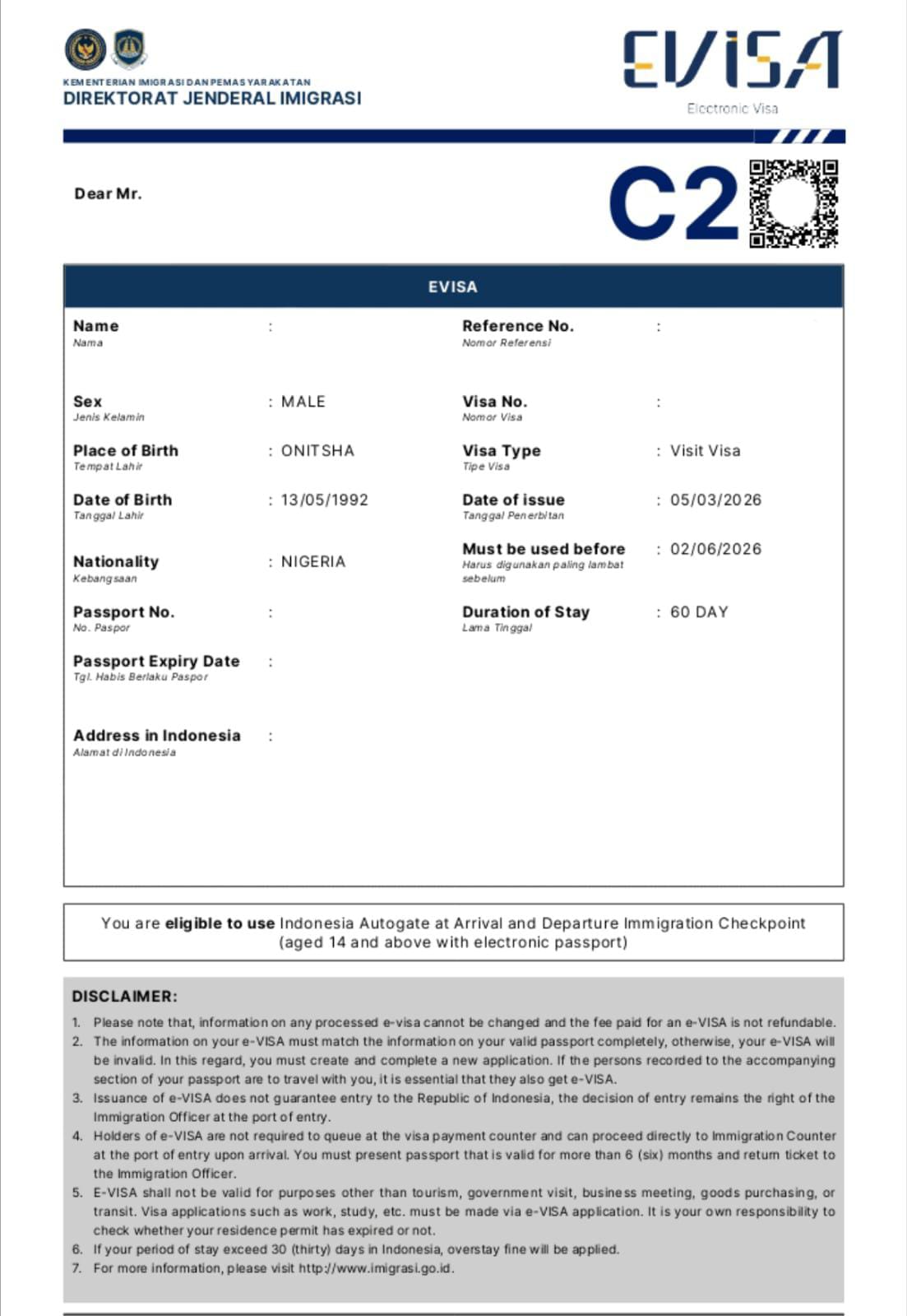 C1/C2 CALLING VISA COUNTRIES - Image 2