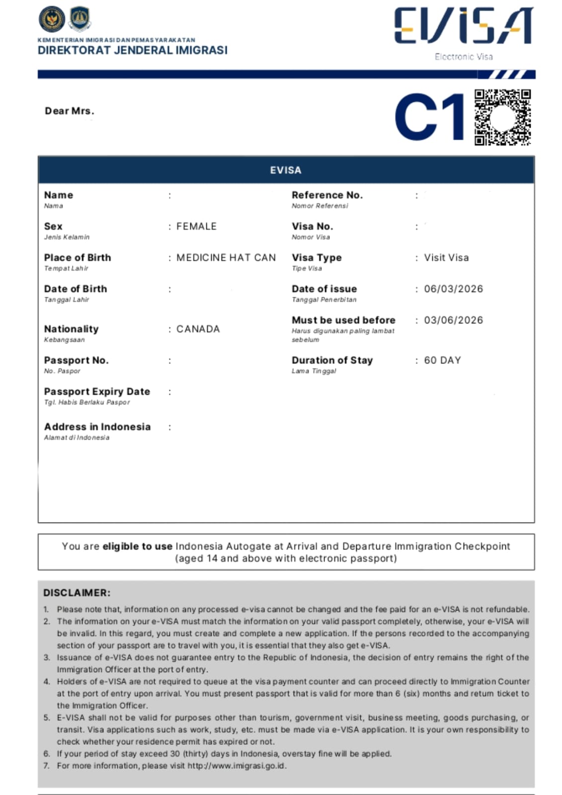 C1 - Single Entry Tourist Visa (B211) - Image 2